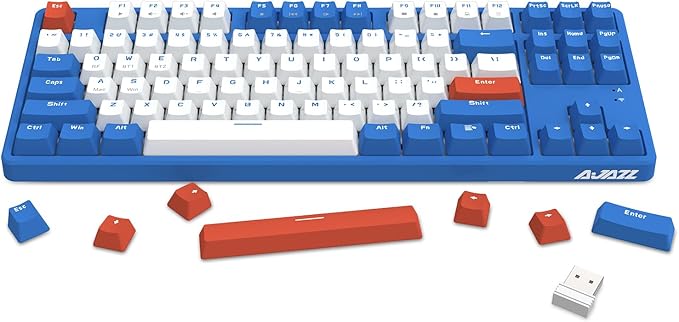 A.JAZZ Wireless Mechanical Keyboard, 87 Keys TKL Hot Swappable Bluetooth Gaming Keyboard, Dual Mode BT5.0/2.4G with Detachable Frame, USB Hub OEM Keycaps Custom Keyboard for PC MAC PS4(Red Switch)