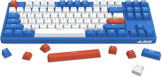 A.JAZZ Wireless Mechanical Keyboard, 87 Keys TKL Hot Swappable Bluetooth Gaming Keyboard, Dual Mode BT5.0/2.4G with Detachable Frame, USB Hub OEM Keycaps Custom Keyboard for PC MAC PS4(Red Switch)