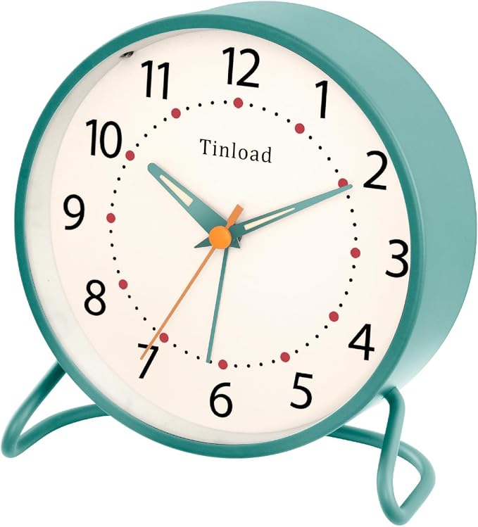 Tinload 4.5" Antique Retro Analog Alarm Clock, Small Silent Desk Clock with Manual Light, Snooze, for Living Room, Bedroom, Bedside, Desk(Green)