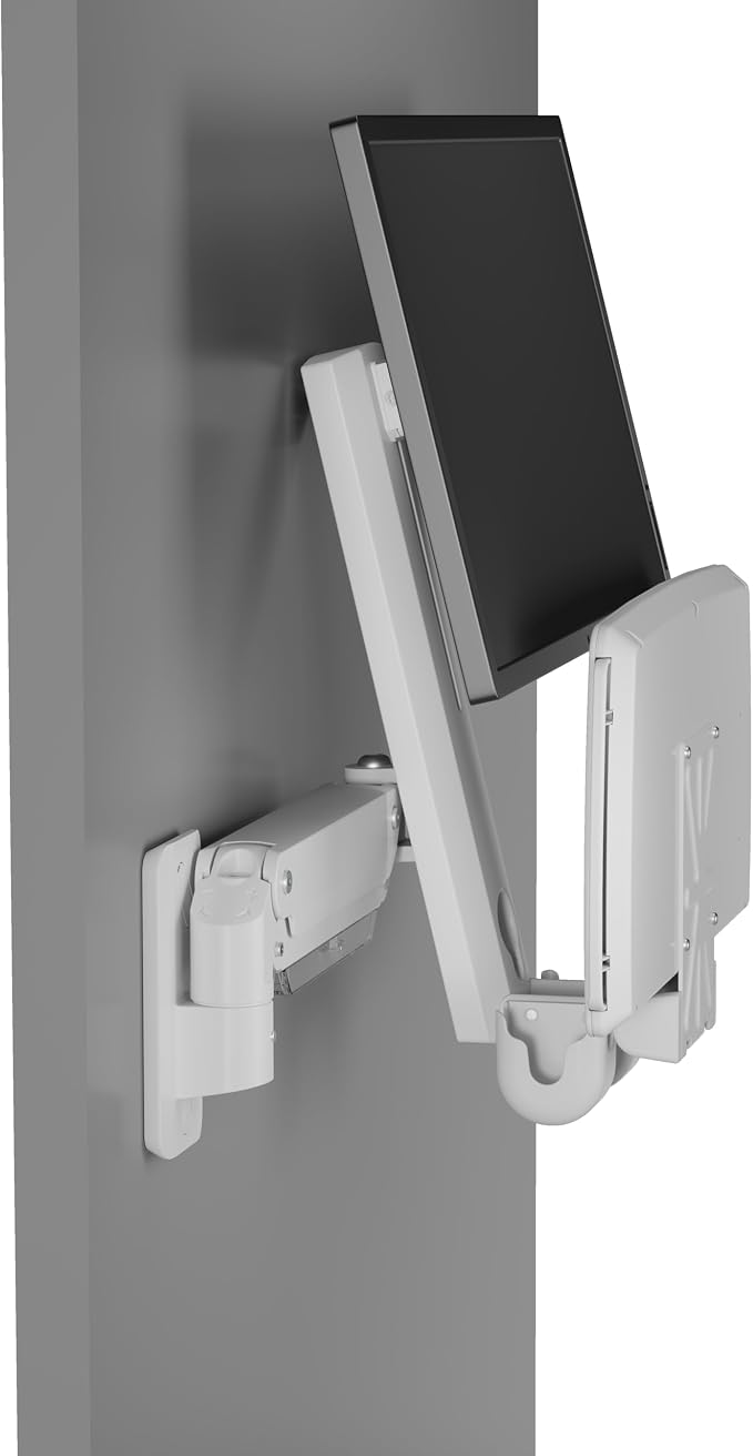 Mount Plus MED02 Medical Wall Mount Workstation with Folding Keyboard Tray | Large Sliding Mouse Pad | Height Adjustment Space Save Folding Design for 17"-35" Screen | Scanner Holder