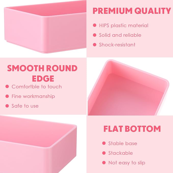 Teling 12 Pcs Pink Large Rectangular Desk Organizer Set Half Accessory Tray Plastic Tabletop Organizer for Office Home or Study Dimensions: 9.45 x 2.95 x 1.38 Inches