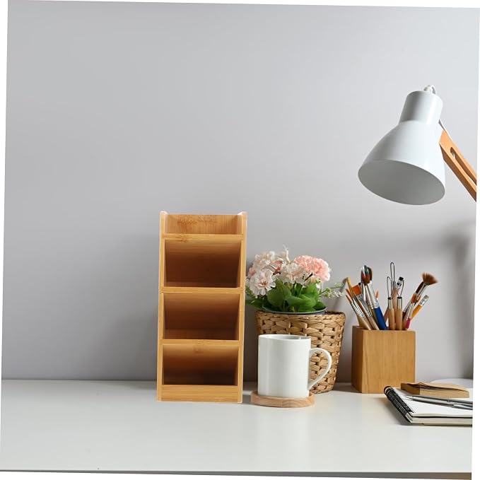 TEHAUX Multi-functional Wooden Desk Organizer Elegant Storage for Office Supplies Pens and Pencils Stylish and Minimalist Design for Clean Workspace