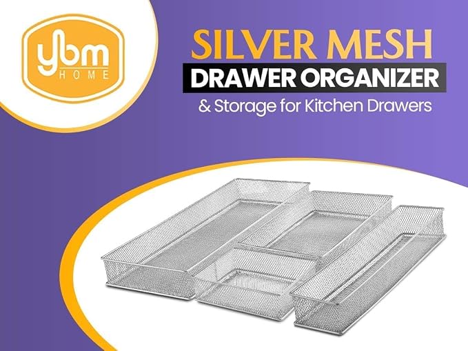 YBM HOME Silver Mesh Drawer Cabinet and or Shelf Organizer Bins, School Supply Holder Office Desktop Organizer Basket (2, 6x15x2 Inch)