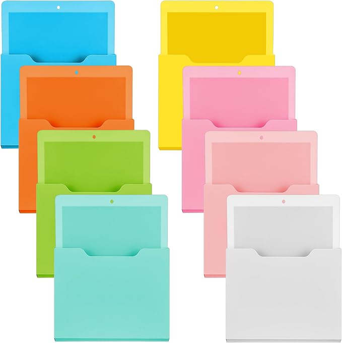 Gilprop 8 Pack Magnetic File Holder, 10"x13"x1.2" Magnetic Wall File Folders for Whiteboard, Hanging Classroom Organizer Storage, Refrigerator Magazine Holder for Mail Letters Paper Desk Office