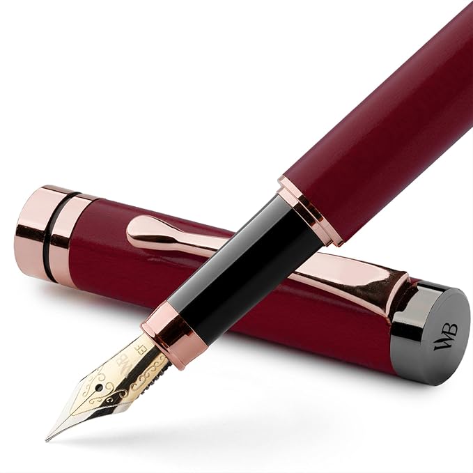 Wordsworth & Black Fountain Pen Set, Luxury Bamboo Wood - Extra Fine Nib, Gift Case; Includes 6 Ink Cartridges, Ink Refill Converter -Journaling, Calligraphy; Drawing, Smooth Writing [Violet Wood]