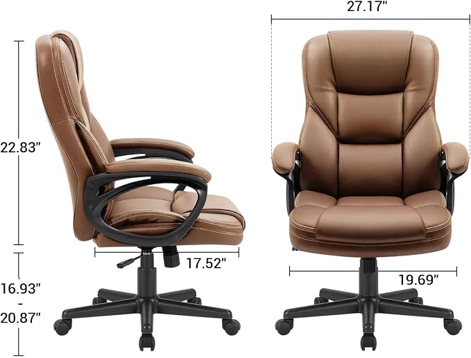 Furmax Office Executive Chair High Back Adjustable Managerial Home Desk Chair, Swivel Computer PU Leather Chair with Lumbar Support (2, Light Brown)