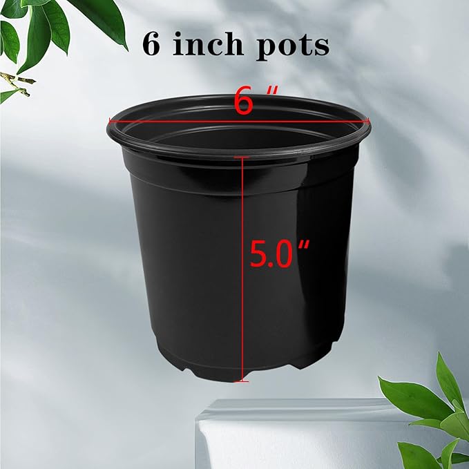 RAOOKIF 100 Pack Nursery Pots, 6 Inch Plastic Plant Pots with Drainage Holes, Black Garden Flower Pots for Transplanting, Succulents, Cuttings, Seedlings (6inch,100pcs)