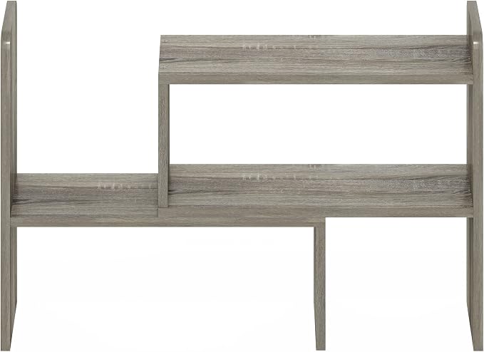 Furinno Classic Geometric Desk Organizers and Accessories, Grey Oak | Desk Top Book Shelf, for Office Supplies, Organization, Desk Accessories
