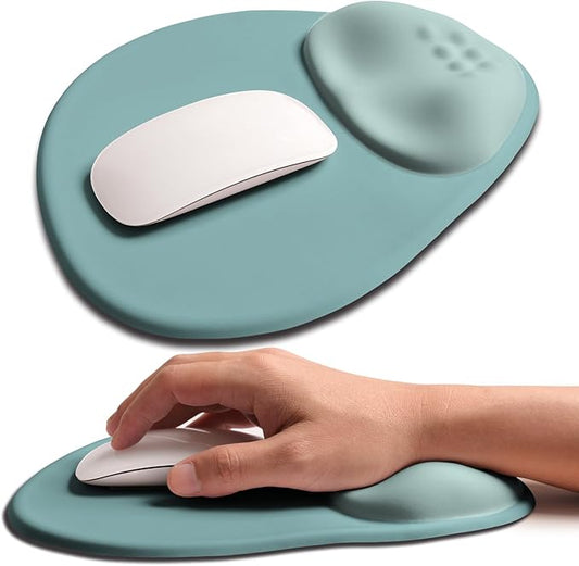 Palm-Rest and Wrist-Hugging Mouse Pad Wrist Rest, Ergonomic Wrist Support with Curve Fitting Cushioned Memory Foam for Carpal Tunnel Pain Relief, 9.9 x 8.3 Inch, Azure Dream