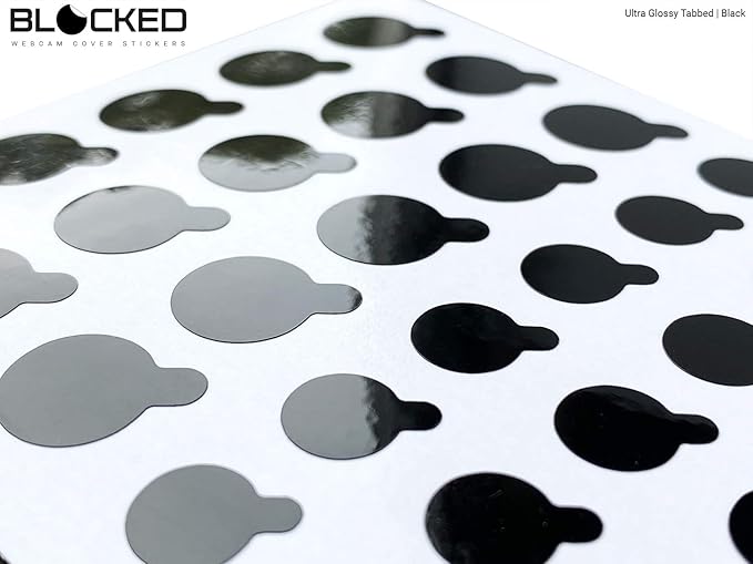 Blocked Original Vinyl Webcam Cover Stickers | Restickable & Stackable Privacy Covers | for All Camera-endable Devices | 3-Sizes | 57 Black Tabbed (Ultra Glossy)