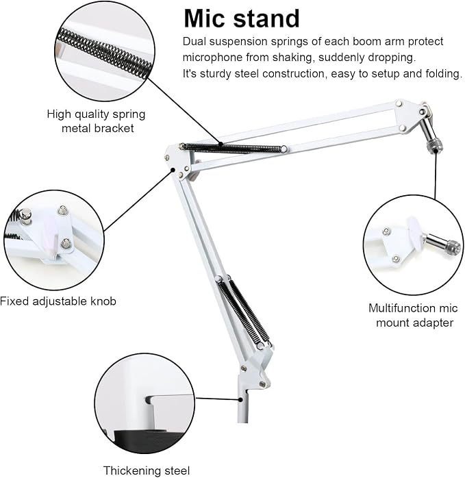 YOUSHARES Mic Stand with Pop Filter - Microphone Boom Arm Stand with Foam Cover Windscreen Compatible with white Blue Snowball iCE Mic by YOUSHARES