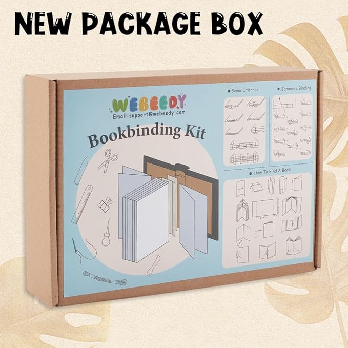 WEBEEDY 89Pcs Bookbinding Kit for Beginners DIY Leather Journal Bookbinding Set A5 Book Making Kit for Adults Complete Bookbinding Back to School Supplies with Thread,Sewing Needles,Paper & Other Tool