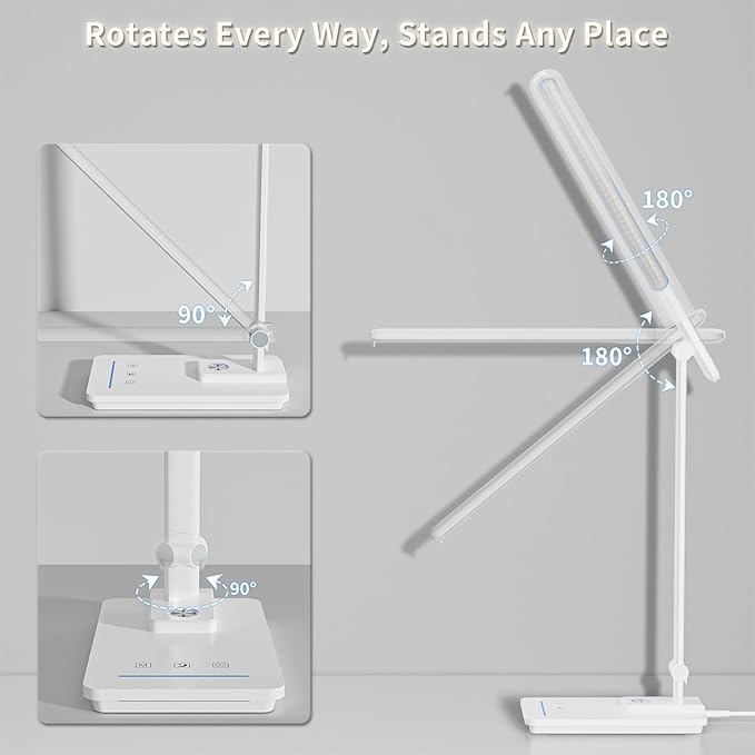 ELECTRI Desk Lamp for Home Office, Eye-Care Desk Light with Touch Control, 5 Color & Stepless Dimming, 360° Rotatable, Reading Lamp for Table Study Work Office Nail Craft Puzzle(with Adapter)