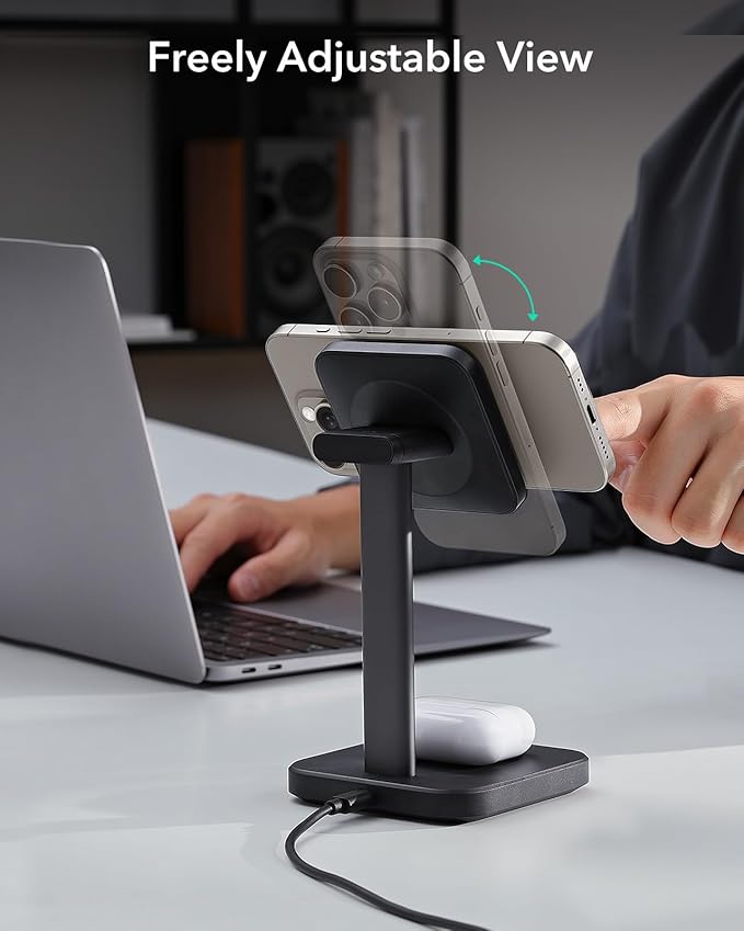 ESR 2 in 1 Charging Station for Apple, MagSafe Charger Stand for iPhone [Certified], Magsafe Charging Station for Multiple Devices iPhone 17e/17/16/15/14/13/12, Apple Watch, & AirPods, Black