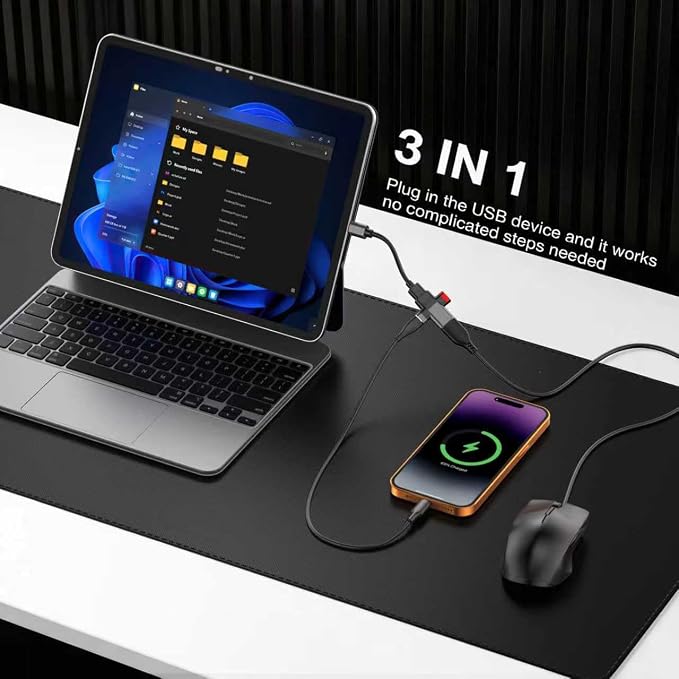 BUISAMG Small USB C HUB for Laptop, 60W Fast Charging and 480Mbps Data Transfer USB C Docking Station, USB C Splitter, USB C Dongle for MacBook Pro, iMac, iPhone 17, XPS. (HUB+USB Adapter 3-pcs)