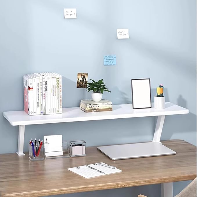 AWSAD Clamp on Desk Shelf, Desktop Extender Storage Organizer Adjustable Floating Desks Shelf for Office, Dorm, Home Desk Organization, White (23.6 x 7.8 in)