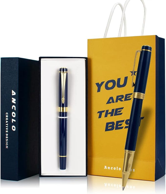 Ancolo Custom Pens Business Gift set with 2 extra Black Ink Refills Quality Pens Metal Body - Custom with Names Message on the Pens - for Family Colleague Elder Friends