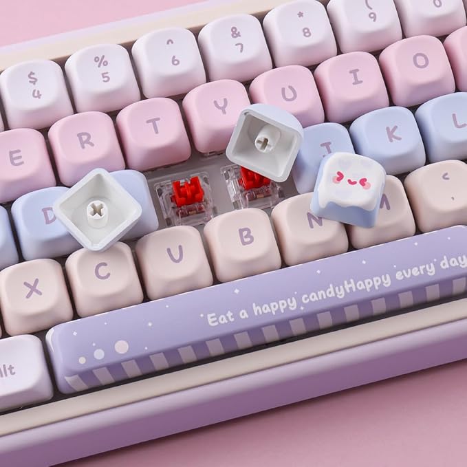 Tsungup PBT MOA Keycaps,Purple Cute Candy Custom Keycaps 60 65 75 Percent | 135 Keys Dye-Sub Key Caps Keyboard Keycap Set for ANSI Layout,MX Swithes Mechanical Keyboard