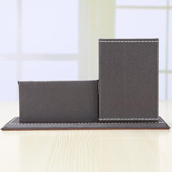 PU Leather Desk Organizer and Accessories, Pencil Holder for Desk with Business Cards Stand, School Office Supplies Collection Caddy Brown