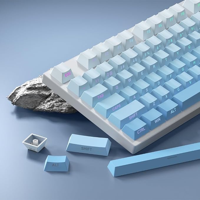PBT Keycaps-Side Print Key Cap Set, Double Shot Shine Through Custom Key caps, Cherry Profile 133 Keys for Mechanical Keyboards Gradient Blue (Gradient Blue)