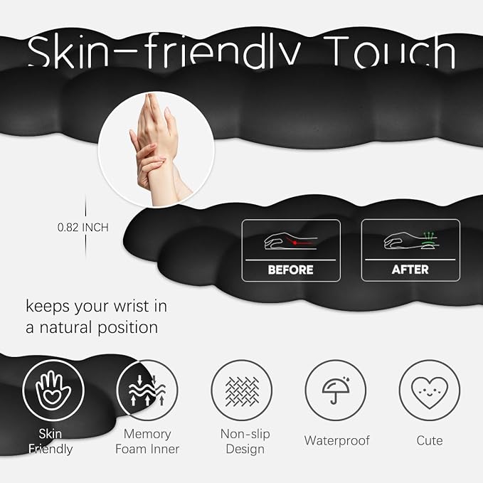 Cloud Wrist Rest Keyboard Palm Rest with Non-Slip Base for Computer Gaming Wrist Rest, YAMJUG Cloud Arm Rest Keyboard Wrist Pad Black