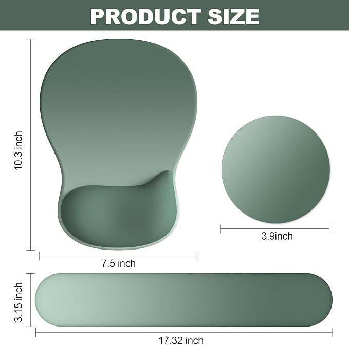 Ergonomic Mouse Pad with Wrist Rest and Keyboard Wrist Rest, Gel Mousepad and Wrist Rest for Computer Keyboard, Pain Relief, Non-Slip PU Base, Mouse Pad with Wrist Support for Gaming, Sage Green
