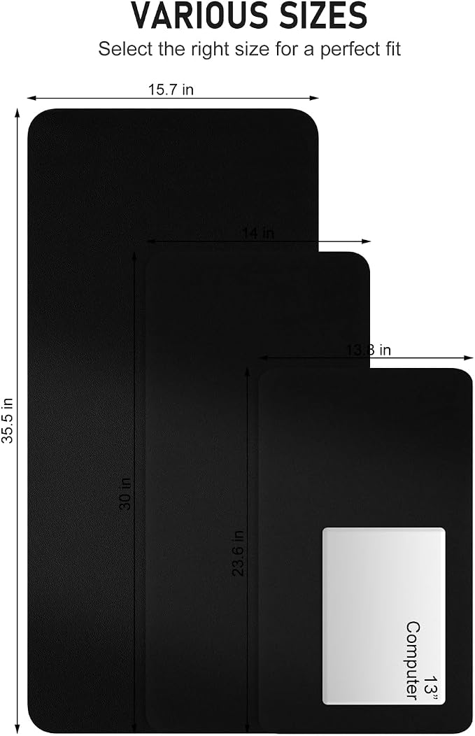 Desk Pad, 23.6" x 13.8" PU Leather Non-Slip Desk Mat Large Mouse Pad for Desktop, Waterproof Laptop Computer Writing Mat for Office, Home, Work, Gaming, Black