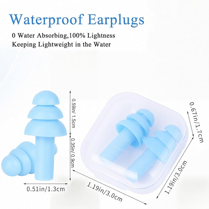 24 Pair Light Blue Ear Plugs Bulk NRR 29dB Reusable Silicone With Plastic Cases - Soft Foam for Sleeping, Noise Cancelling, Concerts, Shooting, Swimming, Noise Reduction