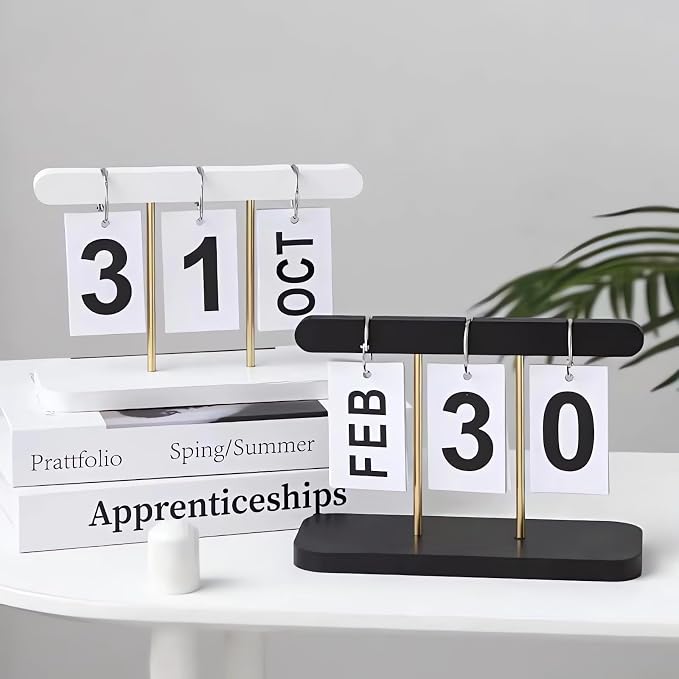 Perpetual Daily Flip Calendar for Desk Reusable Office Desktop Decor Home Accessories Photography Props (White) (TZL-calendar)