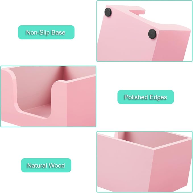 Wood Sticky Note Holder, 3 x 3 Inch Post It Note Dispenser for Office Desk Accessories, Self Stick Note Pad Holder, Memo Pad Holder Dispenser Organizer for School Office Desk Supplies, Pink