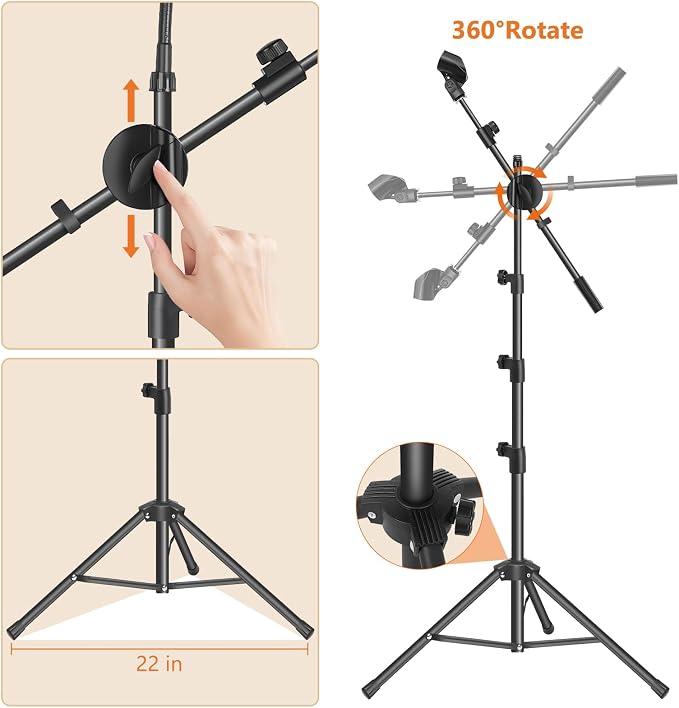 Ramzi Mic Stand,6 In 1 Microphone Stand Floor Boom Mic Stand, Support Boom Gooseneck Mic Clips Tablet Phone Holder Any Combination With Mic Stand Bag