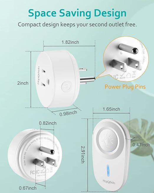 Remote Control Outlet,Remote Light Switch with 15A/1500W and 500 Feet RF Range,No Wiring Needed Smart Plug for Small Electrical Appliance with Anti-Surge 4000V