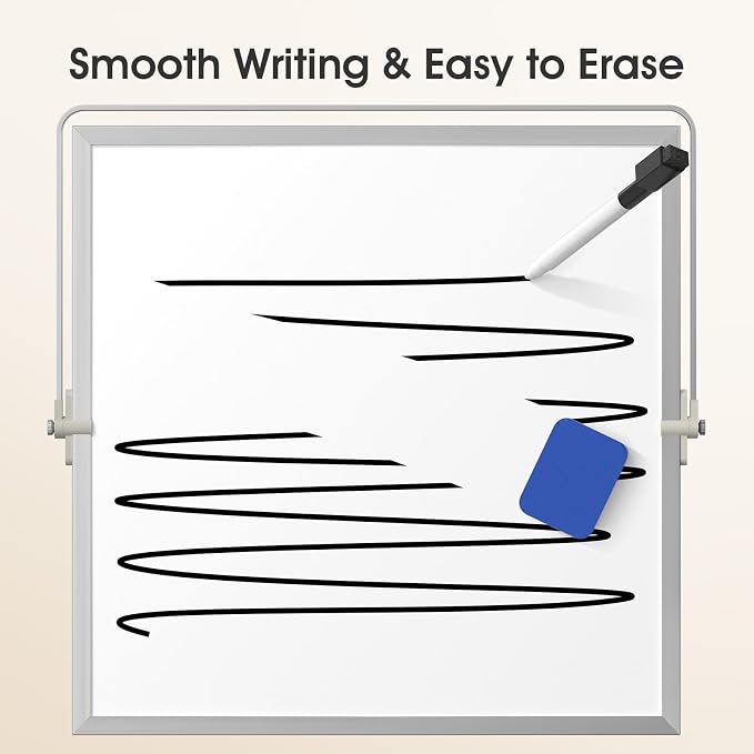 MaxGear Small White Board with Stand, 10" x 10" Double-Sided Whiteboard | Desk Mini Dry Erase Board for Drawing, Kitchen Grocery List, Memo, Planning, Magnetic Surface Aluminium Frame