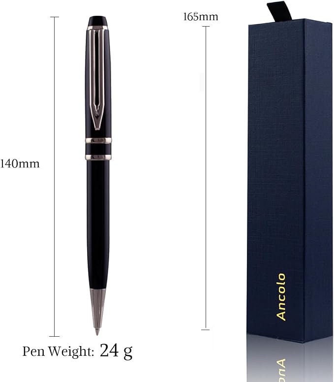 Ancolo Personalized Ballpoint Pens - Executive Writing Pen with 10 Black Ink Refill Engraved with Your Message Name on the Pens Gift Set for Man/Women/Writers/Collection/Journalist