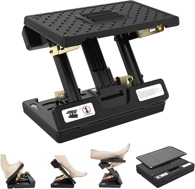 Under Desk Foot Rest, Ergonomic, Detachable Soft Pad, 4- Adjustable | Portable & Foldable, Metal Frame, for Office, home, car, All-Season Use (Grey)