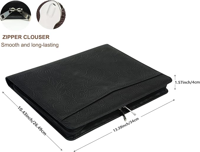 Free Engraved Name, Personalized PU Leather Portfolio, Embossed Resume Padfolio Folder with A4 Size Clipboard, Professional Business Organizer Folio, Gift for Women/Men, Customized(Black)