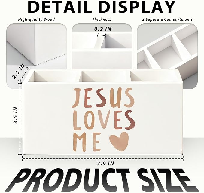 Boho Christian Inspirational Pen Holder, Christian Gifts Pencil Holder for Desk, Jesus Loves Me Bible Verse Wooden Box Sign Decorations for Kids Nursery Room Bedroom Classroom Desk Tabletop