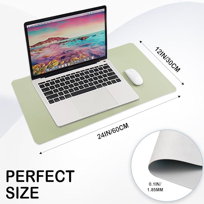 24 x 12 Inches Leather Desk Pad Protector, Non-Slip PU Leather Desk Mat, Laptop Desk Pad, Perfect for Office & Home Use (mint green)