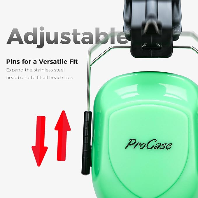 ProCase NRR 28dB Noise Reduction Ear Muffs, Foldable Adjustable Passive Noise Cancelling Headphones for Adults Kids Autism, Hearing Protection for Shooting, Construction, Mowing, Studying -Luminous
