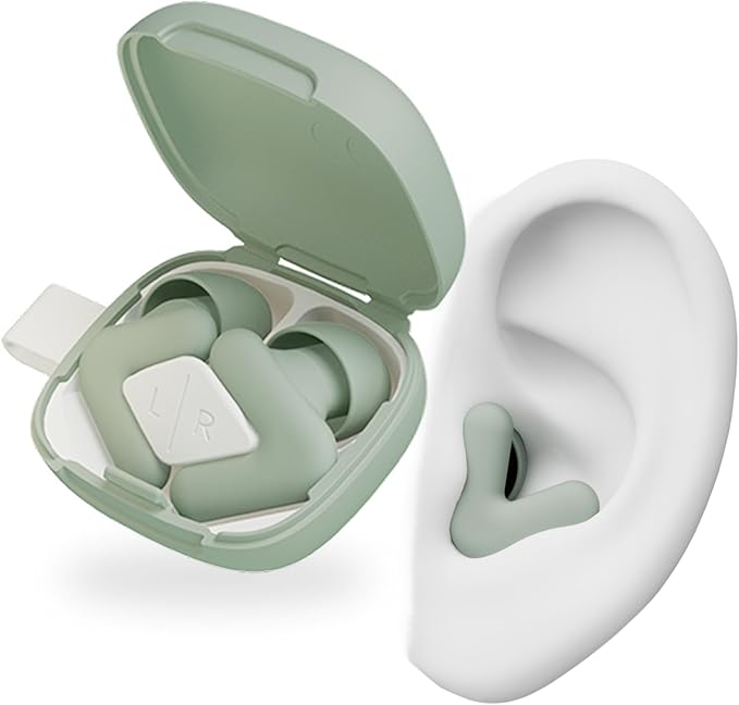 Alpine Silence Earplugs for Sleep, Focus & Travel - V-Shape Snug Fit & Soft Oval Tips – 4 Sizes XS/S/M/L - Comfortable, Reusable Hearing Protection - up to 25dB – Green