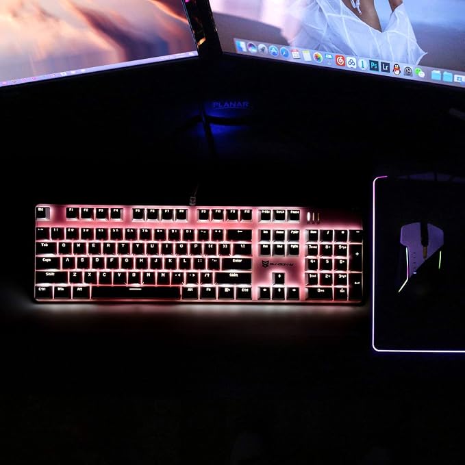 Merdia 104 Keys Full Size Mechanical Keyboard | Blue Switch, Pink & White Color 104 Keys US Layout Led Backlit Hot Swappable Wired Mechanical Light Up Pink Keyboard | Wired Gaming Computer Keyboards