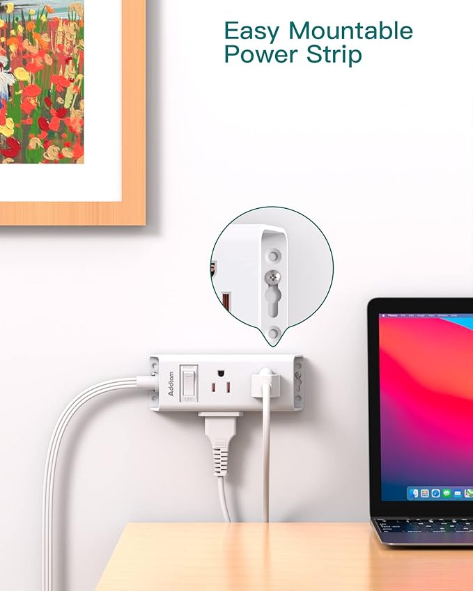 Flat Extension Cord 15 ft - Addtam Flat Plug Power Strip with 6 Outlets Extender, Long Extension Cord with Multiple Outlets, Wall Mount for Home Dorm Room Essentials, ETL Listed