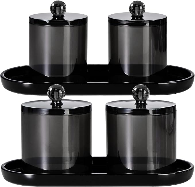 SheeChung Acrylic Vanity Tray, Bathroom Makeup Organizer Countertop, Black | 9.65" x 4.5", Perfume Jewelry Candle Dispenser Catchall Tray, Sturdy Holder for Cabinet Shelf Closet Drawer Organizer, 2 Pack