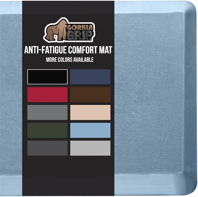 GORILLA GRIP Comfortable Cushioned Kitchen Mats for Floor, 48x20, Waterproof and Stain Resistant Soft Top, 3/4 Inch Thick Ergonomic Standing Desk Anti Fatigue Mat, Foam Supports Ankles, Feet, Sky Blue