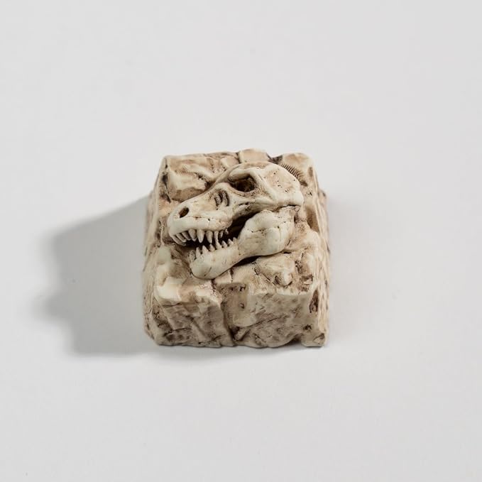 Artisan Dinosaur Skull Keycap, Hand-Painted Resin Fossil Keycap, MX Switch Compatible Mechanical Keyboard Keycap (Tyrant-Rex Fossil)