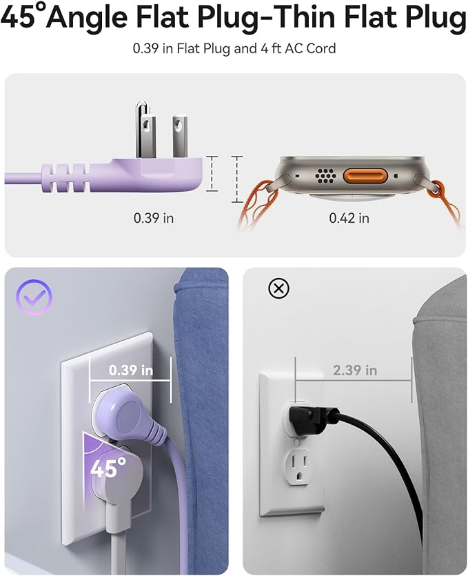 ORICO 45W Power Strip for iPhone 17 and Galaxy S25, 7 in 1 Charging Station with 3AC, 2 USB-A, 2 USB-C, 4ft Thin Extension Cord, Flat Plug Fashion Essential for Travel/Home/Office/Library/Dorm - TK45