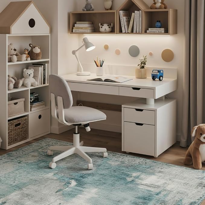 36"x60" Office Chair Mat for Hardwood Tile Floor, Under Desk Carpet Protector for Rolling Computer Chair Mat, Machine Washable Area Rug, Anti-Slip 1/5" Thick Low Pile Thin Vinyl Floor Mat, Black Beige