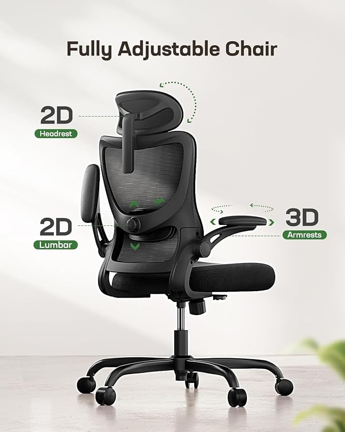 Marsail Ergonomic Office Chair with 3D Armrests, Pack of 5 | Office Desk Chair with High Back Mesh, Adjustable Lumbar Support, Rolling Work Swivel Task Chairs with Wheel, Headrest, home