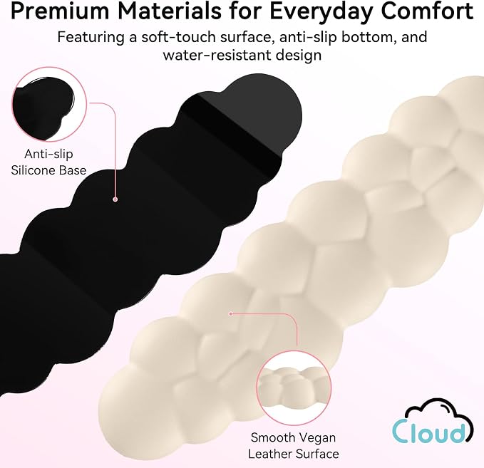 Sushret Cloud Wrist Rest for Computer Keyboard, 4-in-1 Memory Foam Leather Cloud Keyboard Wrist Rest and Mouse Pad Set with Ergonomic Support for Arm and Palm Cushion, Gaming/Work Setup, Beige