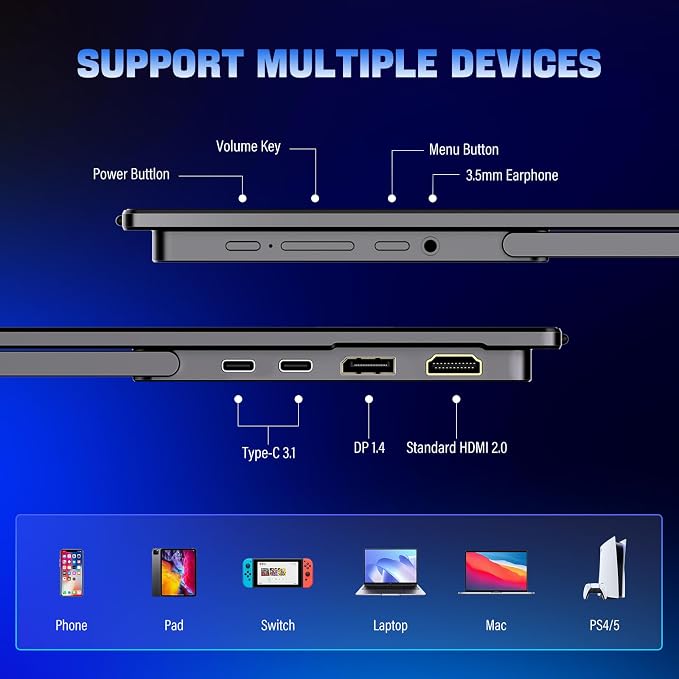 InnoView 2K Portable Monitor for Laptop 18.5" 2560x1440p QHD 120Hz 100% sRGB USB-C Standard HDMI Gaming Monitor,HDR Travel External Second Screen for Laptop, PC, Game Consoles